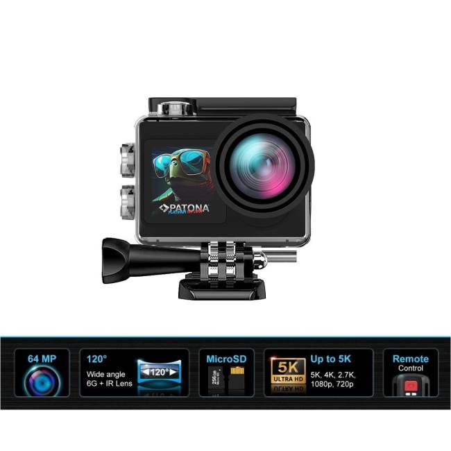 PATONA PLATINUM ACTION CAM LIFE SL4 5K CON APP DI CONTROLLO + 2 BATTERIE + 1 CHARGER