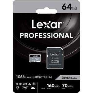Lexar microSDXC Card 64GB High-Performance 1066x UHS-I U3 Silver