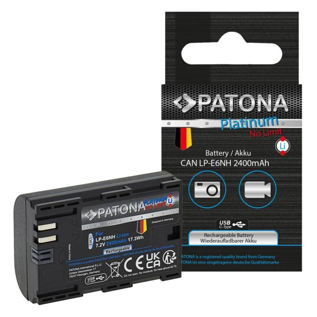 Patona 1361 Platinum LP-E6NH Batteria per Canon 2400 mAh con USB