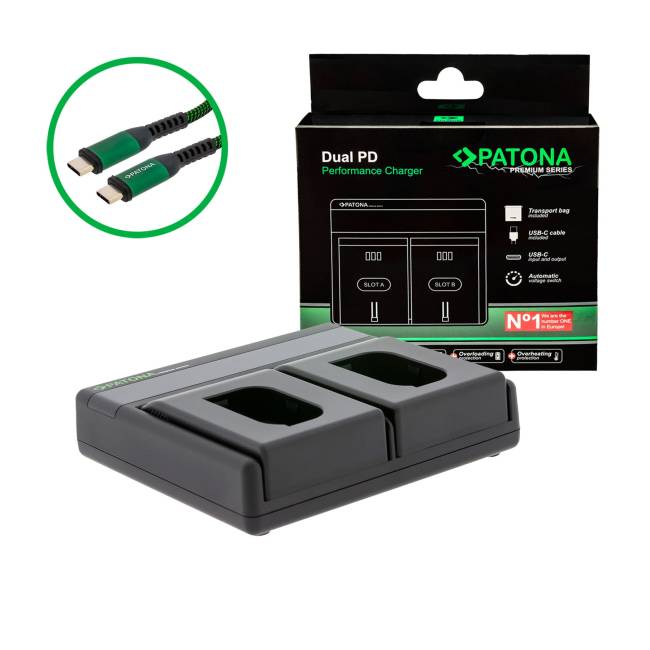 Patona Premium DUAL PD Performance Caricabatterie Per PANASONIC DMW-BLK22 incl. USB-C INPUT/OUTPUT