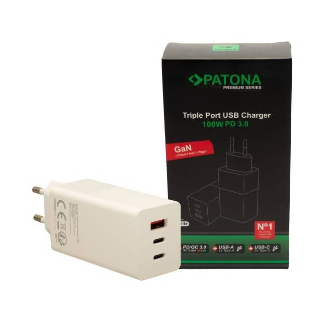 PATONA 2647 adattatore PREMIUM GAN PD100W ADAPTER WHITE 2XUSB-C 1XUSB-A PD3.0 QC3.0